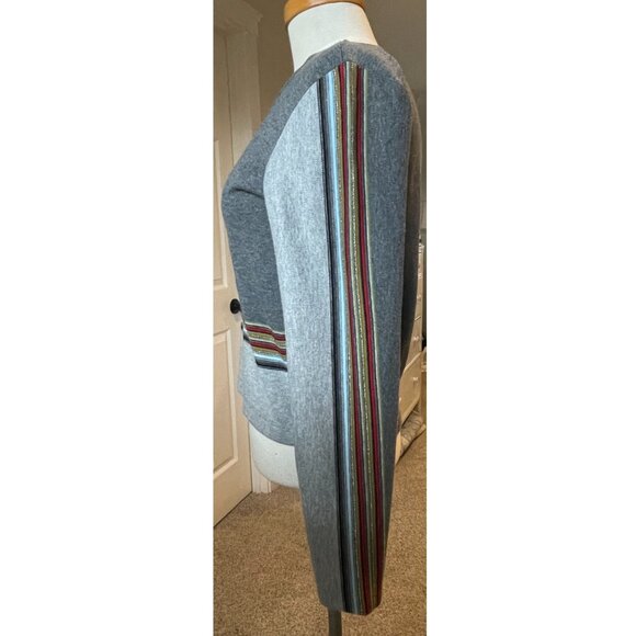 Weavers Girl Junior 90s Gray Blue Red Gold Black Stripe M Long Sleeve Tee USA - Picture 2 of 7